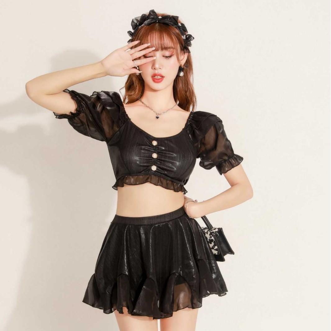 Swimsuit Hot Spring Conservative Fairy Fan Split Skirt Lace Skinny Girl Student ins Wind Swimsuit s [recommended 35-42.5kg ] чёрный