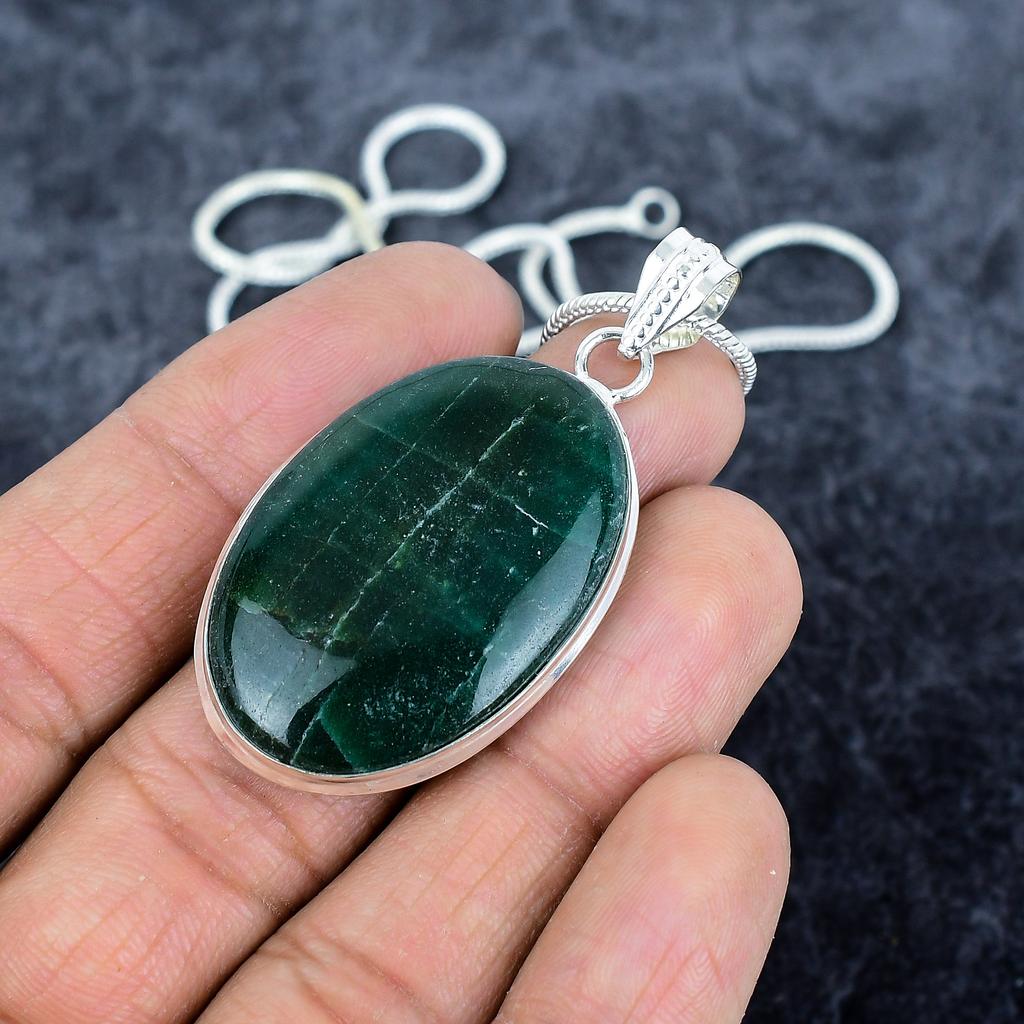 Green Aventurine Gemstone 925 Sterling Silver Jewelry Pendant 2.17" M-2867