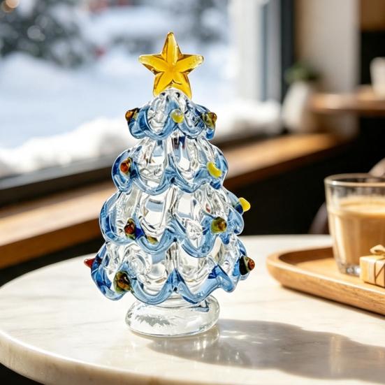 Festive Desktop Ornament Glazed Glass Christmas Tree Figurine, Handcrafted Modern Holiday Table Centerpiece for Display, Colorful Gift Friends