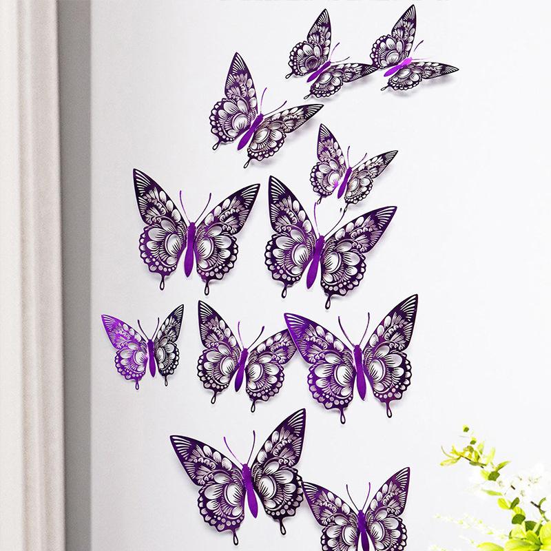 12 Pieces Colorful Butterfly Wall Stickers Set 10 Colors Hollow Cut Out DIY Pearl Paper Simulation Decor for Home Room