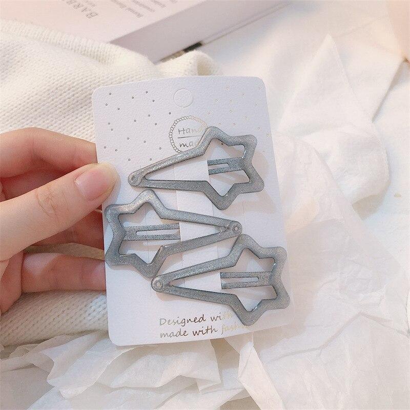 3/4pcs  Frosted Simple Hair Clips for Girls Star Oval Triangle Square Hair Clips Kids Snap Hair Clips Pentagram BB Clip