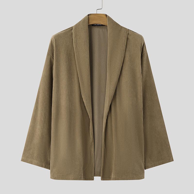 INCERUN Pánské jaro s dlouhým rukávem, otevřené přední kimonové kapsy cardigan