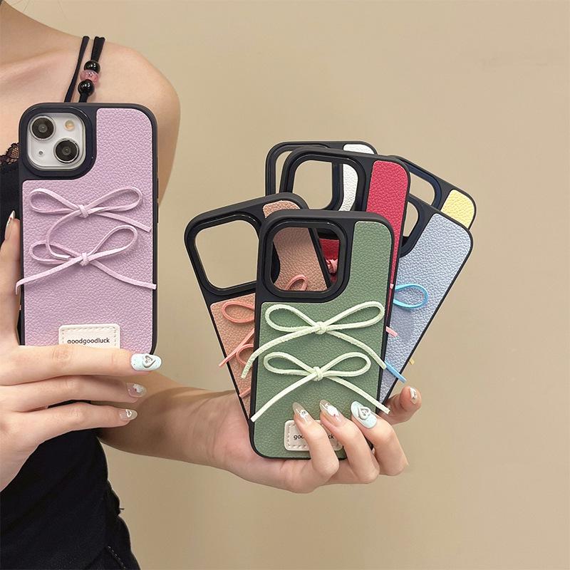 For Apple 17 Promax Leather Bow Simple Phone Case for IPhone 16 Anti Fall Women's New 14