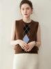 Women's Knitted Cashmere Diamond Pattern Sleeveless Vest - Autumn Winter Loose Fit Shawl Style Wool Outerwear.