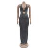 Robe longue sans manches à col en V ornée de strass - Mode féminine européenne et américaine (C6963)
