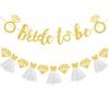 European & American Wedding Party Decor: 'Bride to Be' Tulle Skirt Glitter Banner with Diamond Ring Design