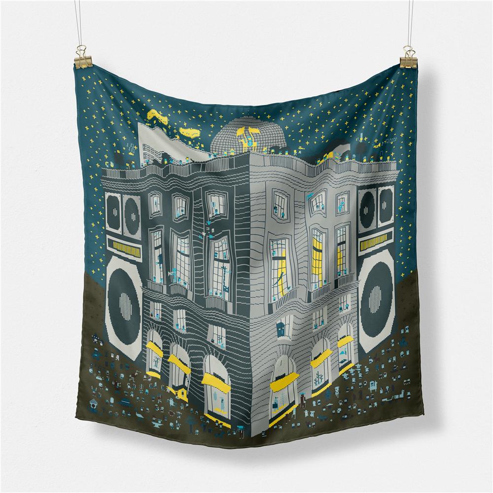 

Twill Silk Scarf Woman Buliding Painting Square Scarves Wraps Bandana Small Hijab Silk Foulards Tie Headband Neckerchief 53CM 53CM x 53CM