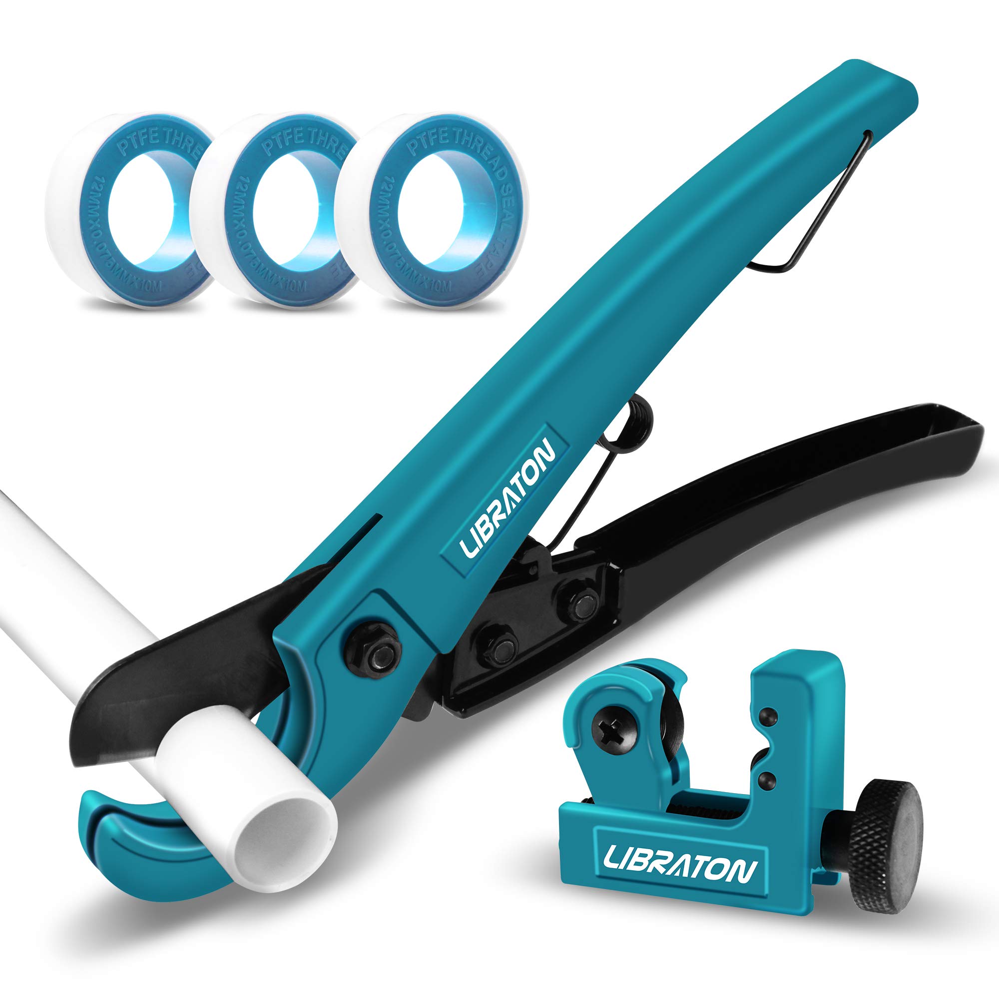 

LIBRATON Resin Flexible Pipe Cutter for and Copper Pipes Diameter 32mm and Mini Pipe Cutter with Cutting Capacity of Includes 3 Rolls of PTFE Sealing синий