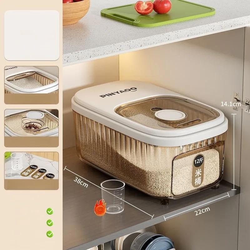 Transparent  Plastic Rice Bucket Household Sealed Moisture-Proof  Grain Food Storage Container PP Material Storage Rice Bucket