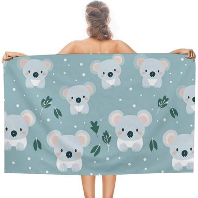 Cute Cartoon Koala Beach Towel Flat Print Teal Blue Microfiber Bath Towel for Kids Girls Travel Soft Quick Dry Pool Blanket