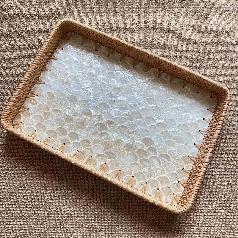 Large Rattan Woven Shell Serving Tray
