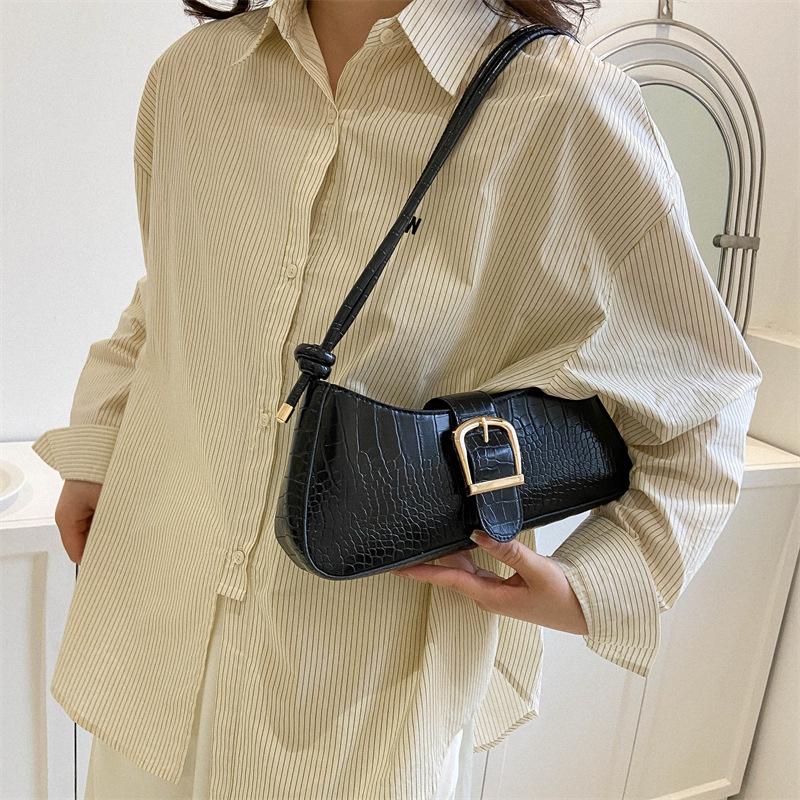 2023 Trendy White French Texture Underarm Handbag for Women - Solid Color Baguette Style