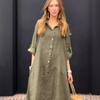 2024 Summer Women's Casual Plus Size Cotton Linen Pocket Shirt Collar Dress