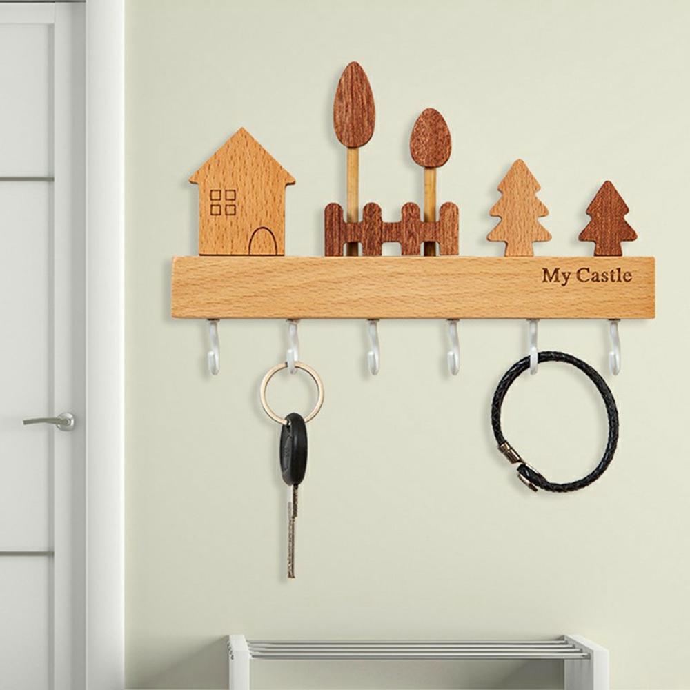 

Rustic Wooden Key Hanger with 6 Hooks Wall Mounted Home Entryway Organizer White