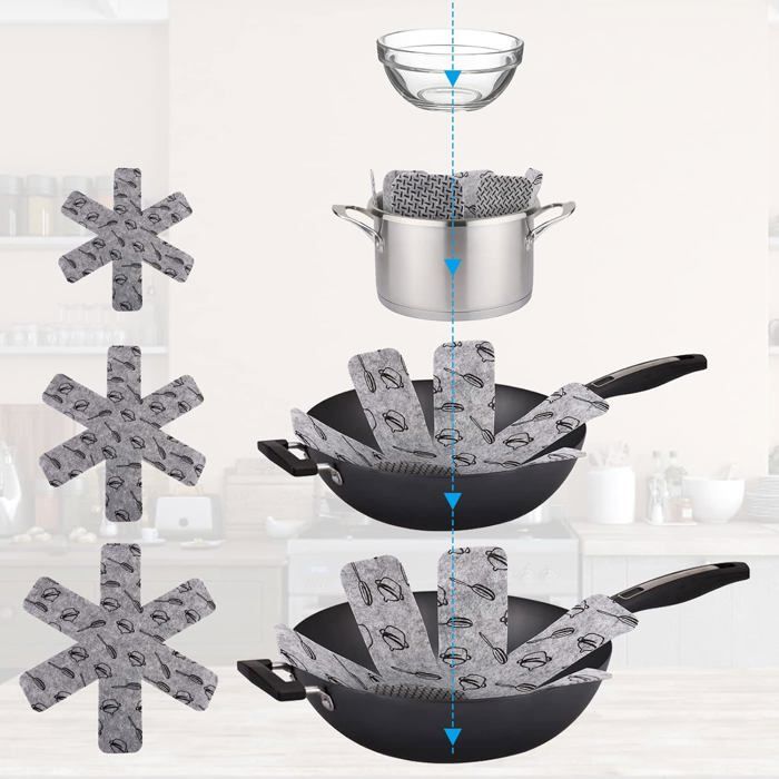 9 Pièces Protege Poele Protection Poele et Casserole Anti-Rayures 3 Tailles (26/36/38Cm) Gris