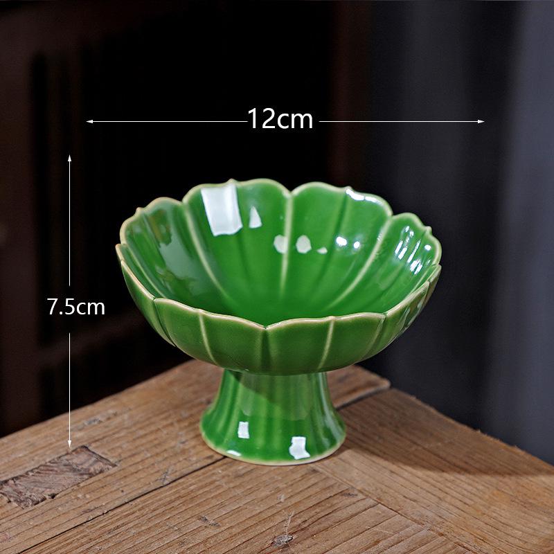 Ceramic High-Foot Snack and Dim Sum Plate for Tea or Fruit