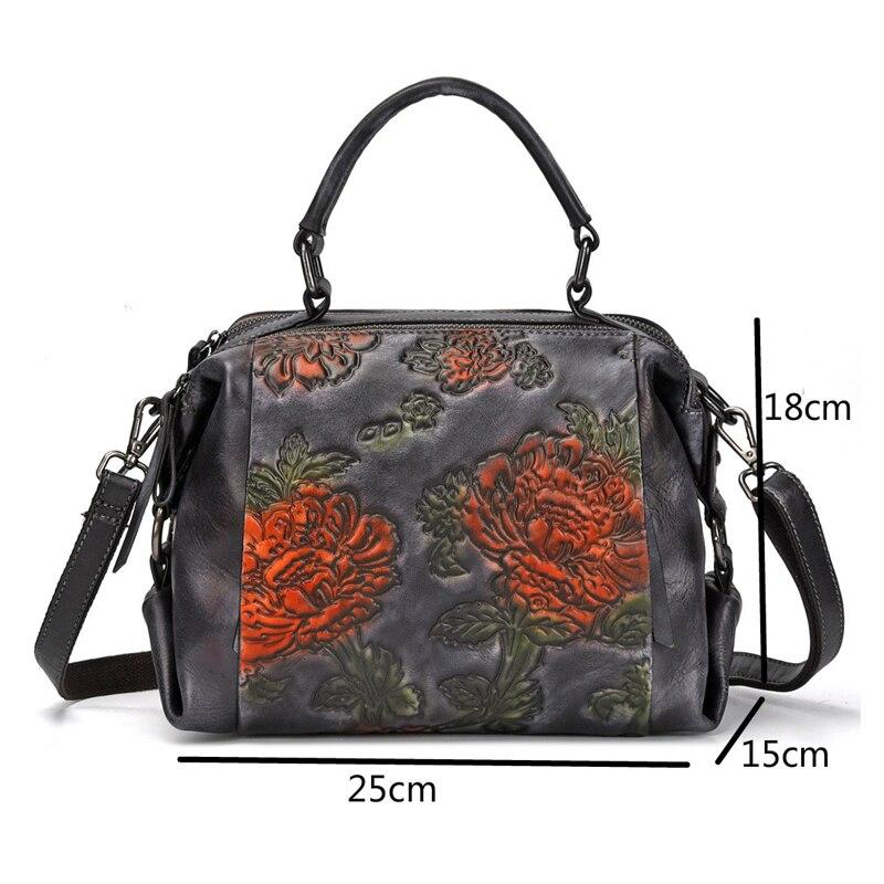 Johnature Retro Embossing Flower Women Bag Genuine Leather Handbag Cowhide Large Capacity Shoulder & Crossbody Bags