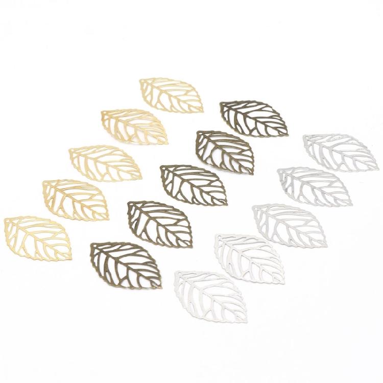 100Pieces Decorative Metal Filigree Leaves Mixed Size Leaves Jewelry Making Component Metal Craft Embellishments