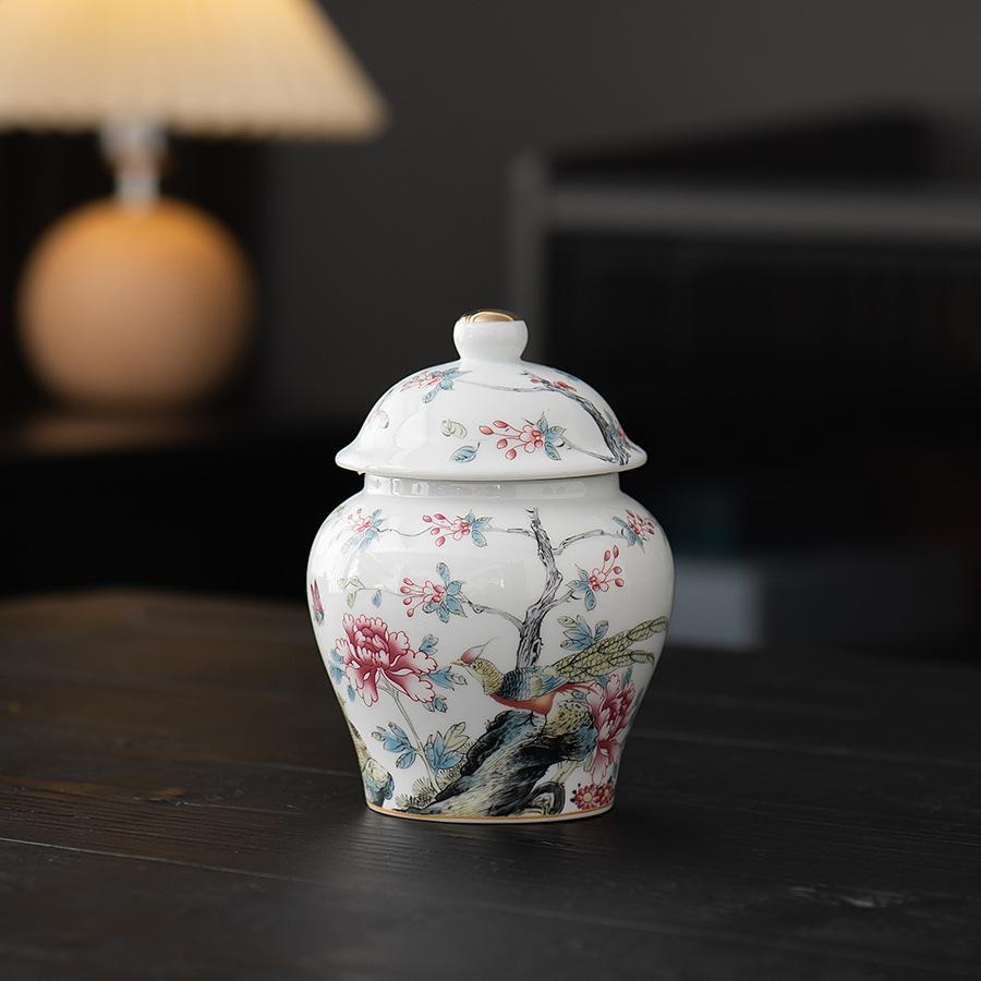 Creative Light Blue Floral Vine Ceramic Tea Canister Exquisite Sealed Small Storage Jar Chilean Food Container Home Decoration