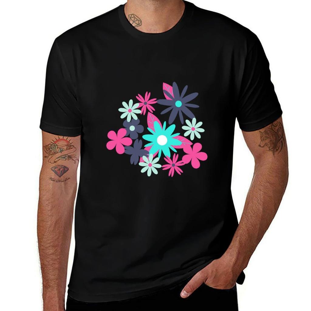 Flower Print Style 4 Tshirt Basic Solid Color Short Sleeve Cotton Top