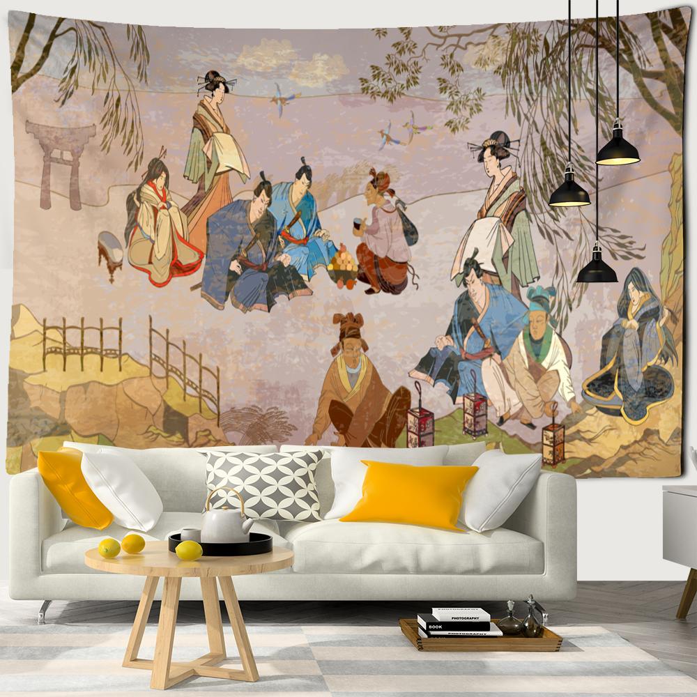 Chinese Ancient Calendar Card Tapestry Wall Hanging Retro Hippie Mysterious Aesthetic Oil Painting Room Decor Cloth