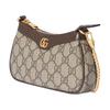 Gucci Ophidia Double G Gold Hardware Brown Leather Trim Handbag Mini Women's Beige and Ebony