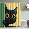 Peeking Black Cat With Big Yellow Eyes Shower Curtain For Bathroom Decoration - Cute Andfunny Design With Complimentary Hook