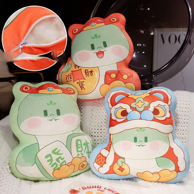 Double Cartoon Printed Face Year Of The Snake Throw Pillow Mascot Cushion Toy