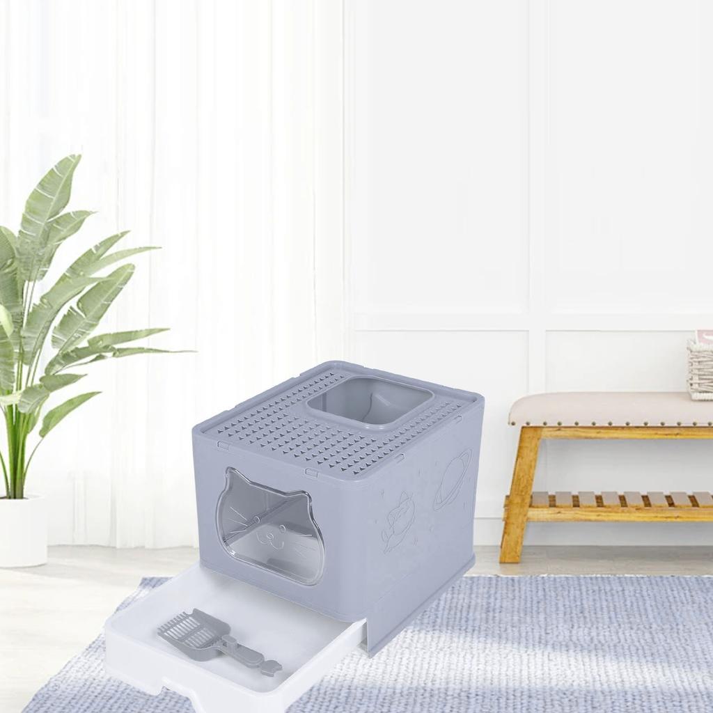 Enclosed Cat Litter Box Anti Splashing Easy to Clean Odor Control Large Top Entry Foldable Kitty Litter Tray with Lid