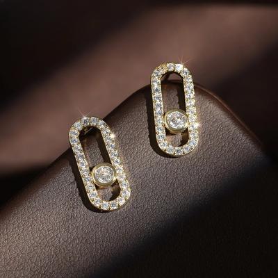 RAKOL Exquisite Oval Dangle Pendant Earrings for Women Fashion Paper Clip Cubic Zirconia Earring Jewelry Girls Party Gifts