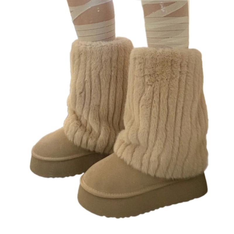 Flauschige Kunstpelz Beinwärmer Pelz Fersen Lange Stiefel Manschetten Abdeckung Hat Elastisch Ein Paar Karneval Stiefelabdeckung Y2K JK Uniform