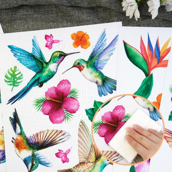5Pcs Window Stickers Electrostatic-Adsorbed Flower and Bird Wall Home Decoration for