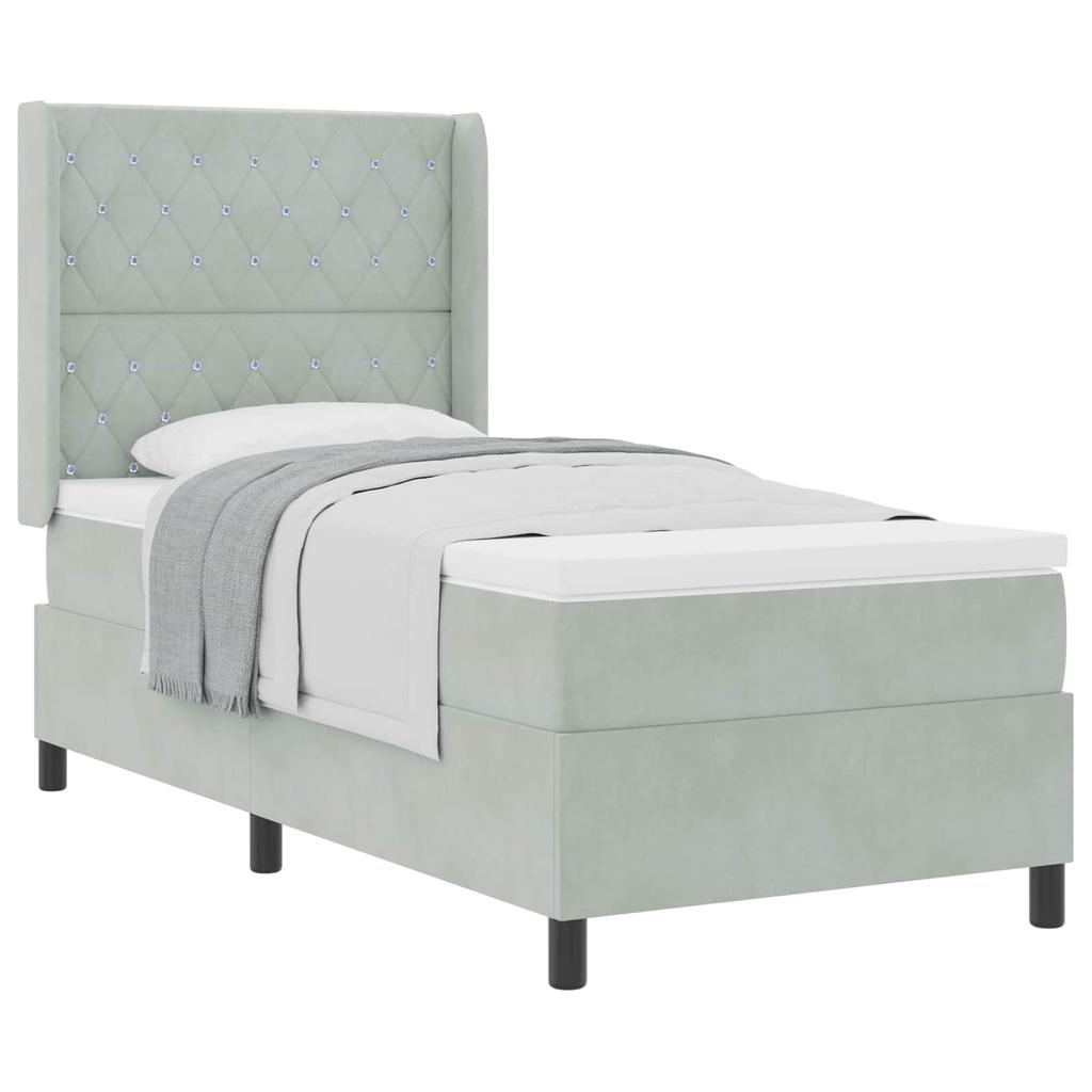 Box Spring Bed with Mattress Light Gray 90 X 190 Cm Velvet