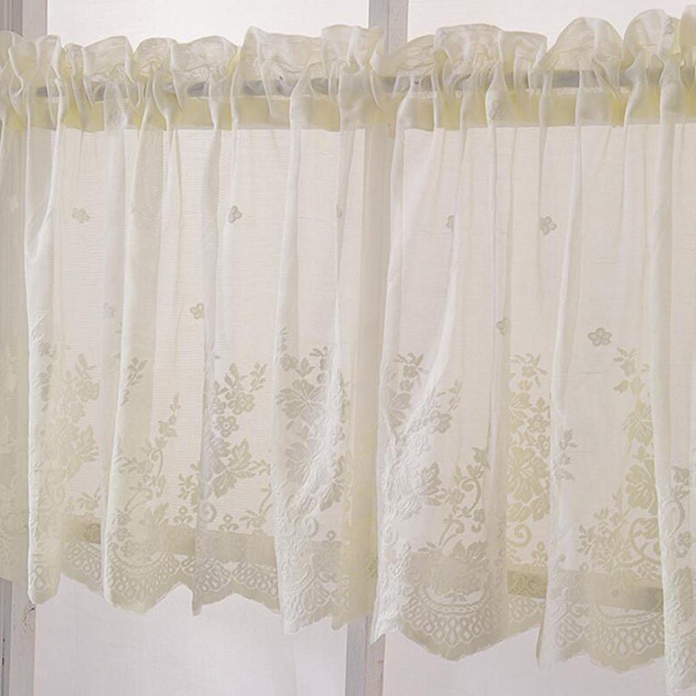 Farmhouse Rustic Style Kitchen Short Sheer Curtains Elegant Lace Blackout Window Valance for Bedroom Bathroom