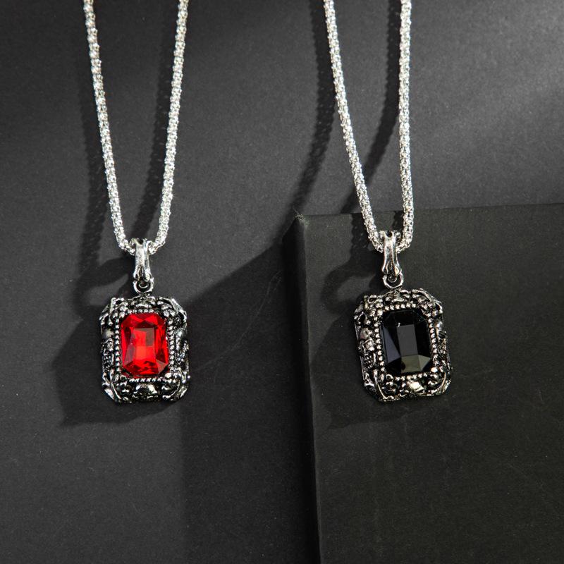 Men Necklace Vintage Skull Artificial Zircon Personalized Long Trend Necklace
