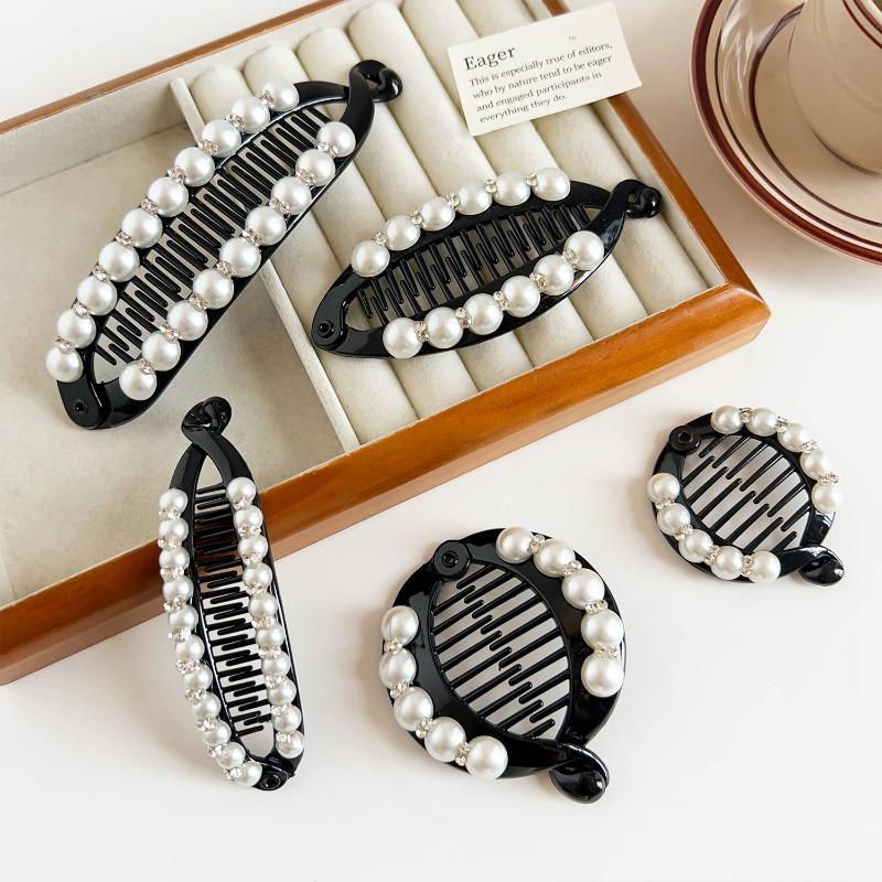 Wind Pearl Diamond-encrusted Hair ClipBlack Ponytail ClipBanana Clip Hair Comb Women's Hair Accessory