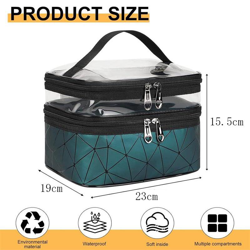 Large Capacity Double Layer Makeup Bag Portable Toiletry Bag with Compartment Travel Makeup Bag for Women Travel Essentials