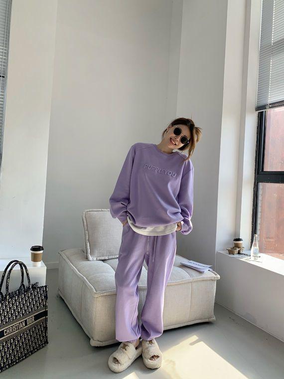 Purple Women’s Casual Running Sportswear Set - 2025 Spring/Autumn Fashion: Loose Sweatshirt & Long Pants Two-Piece.