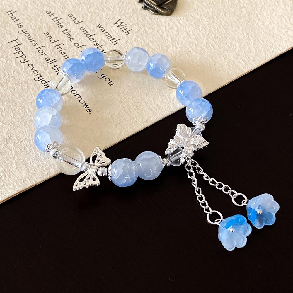 Popcorn Flower Butterfly Bracelet - Sweet Forest Style Glass Beaded Bracelet for Women or Best Friend Gift