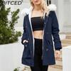 BITCED Autumn/Winter Detachable Fur Collar Women's Parka Long-Sleeved Hooded Cotton Coat Fleece Overcoat