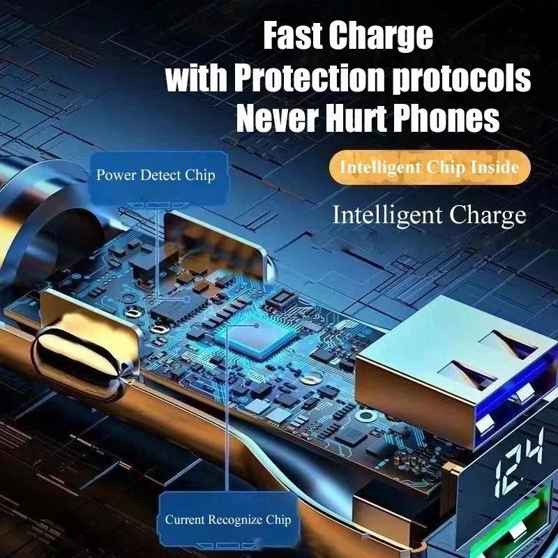 Cargador de coche de 240 W, carga rápida, adaptador de 2 puertos USB para iPhone, Samsung y Xiaomi, cargadores de carga rápida con pantalla digital.