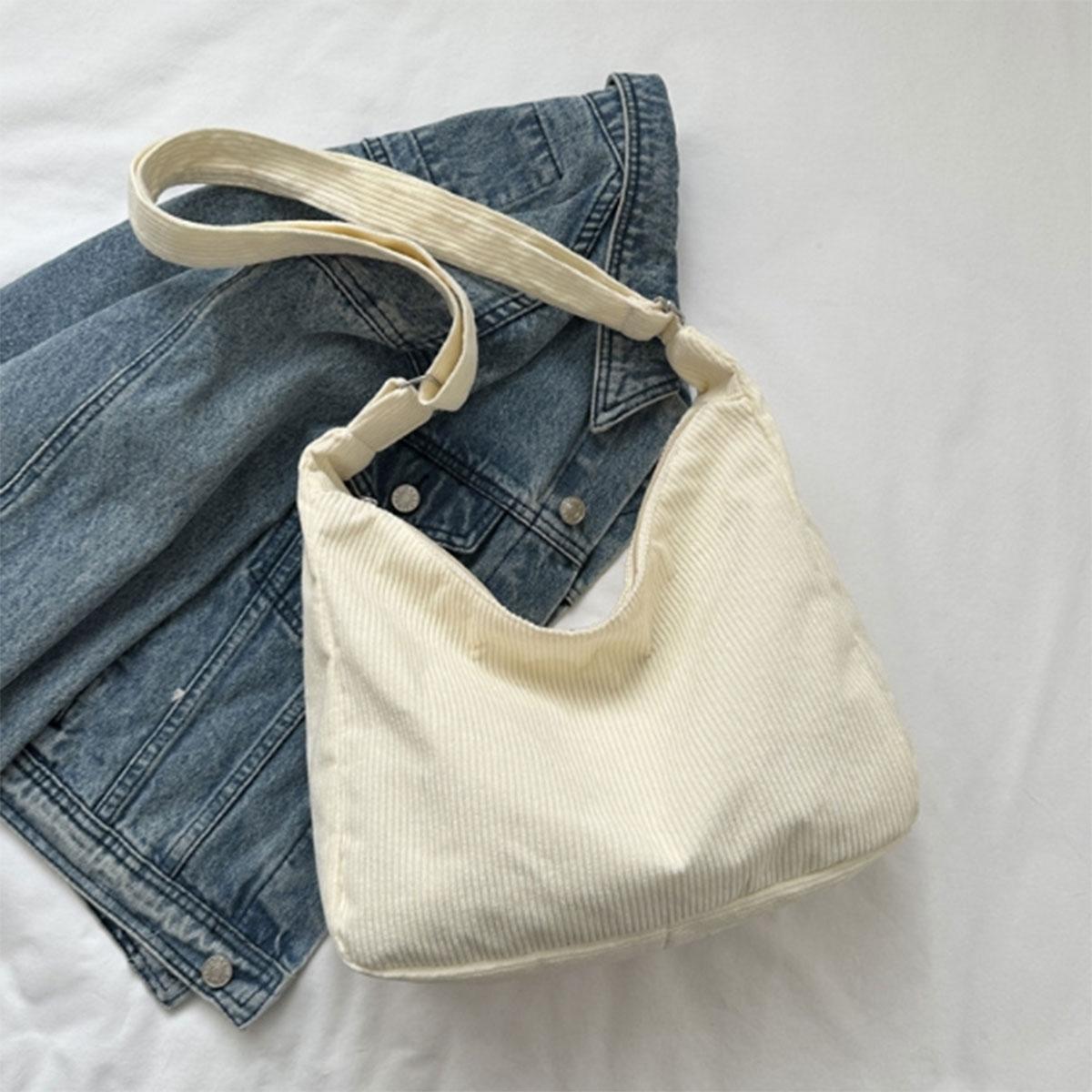 

Large capacity corduroy bag Japanese commuter simple casual shoulder bag preppy bag e pack бежевий