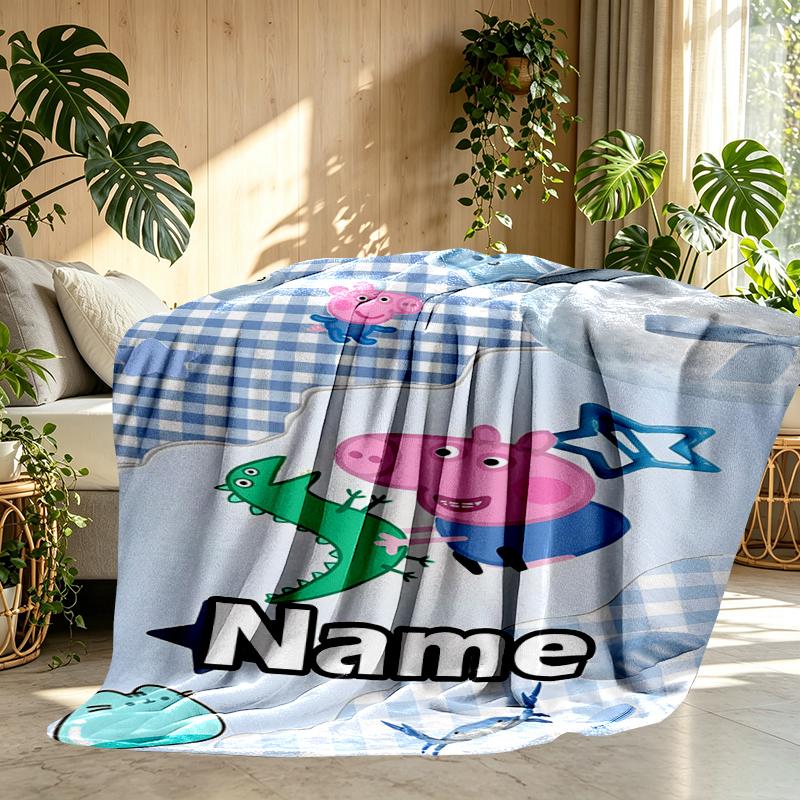 Custom Name Personalized Peppa Pig Print Blankets, Home Decor, Bedroom, Sofa, Camping, Couch, Gifts for Birthday Christmas