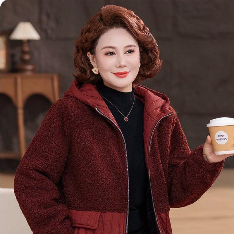 Mom winter cotton-padded jacket warm particles loose cotton-padded jacket piled thickened middle-aged women hooded cotton-padded jacket