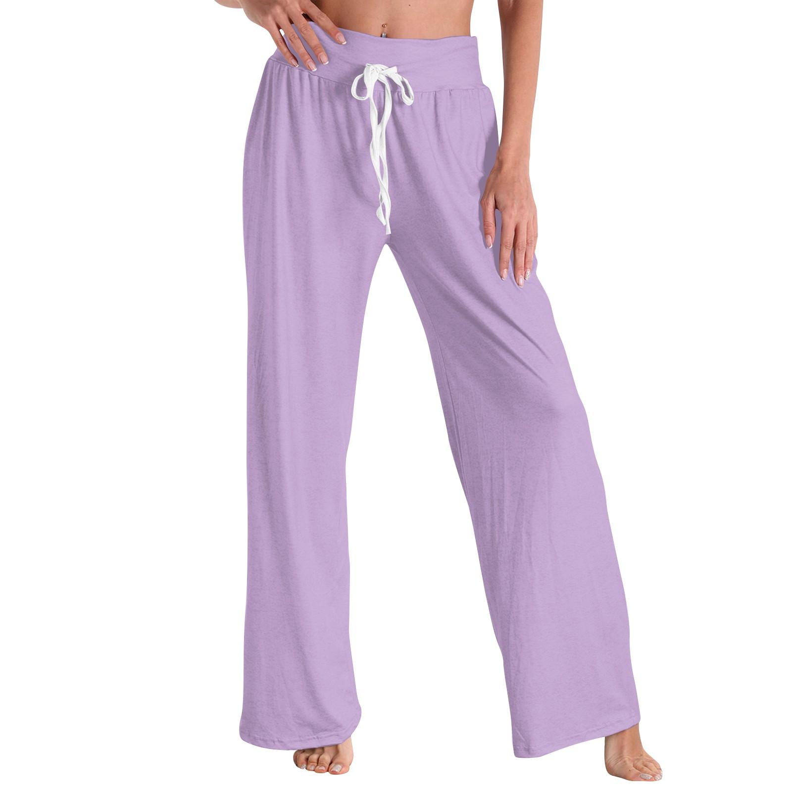 

Женские модные повседневные удобные пижамные штаны, однотонные, с принтом, на шнурке, широкие брюки XXL фиолетовый