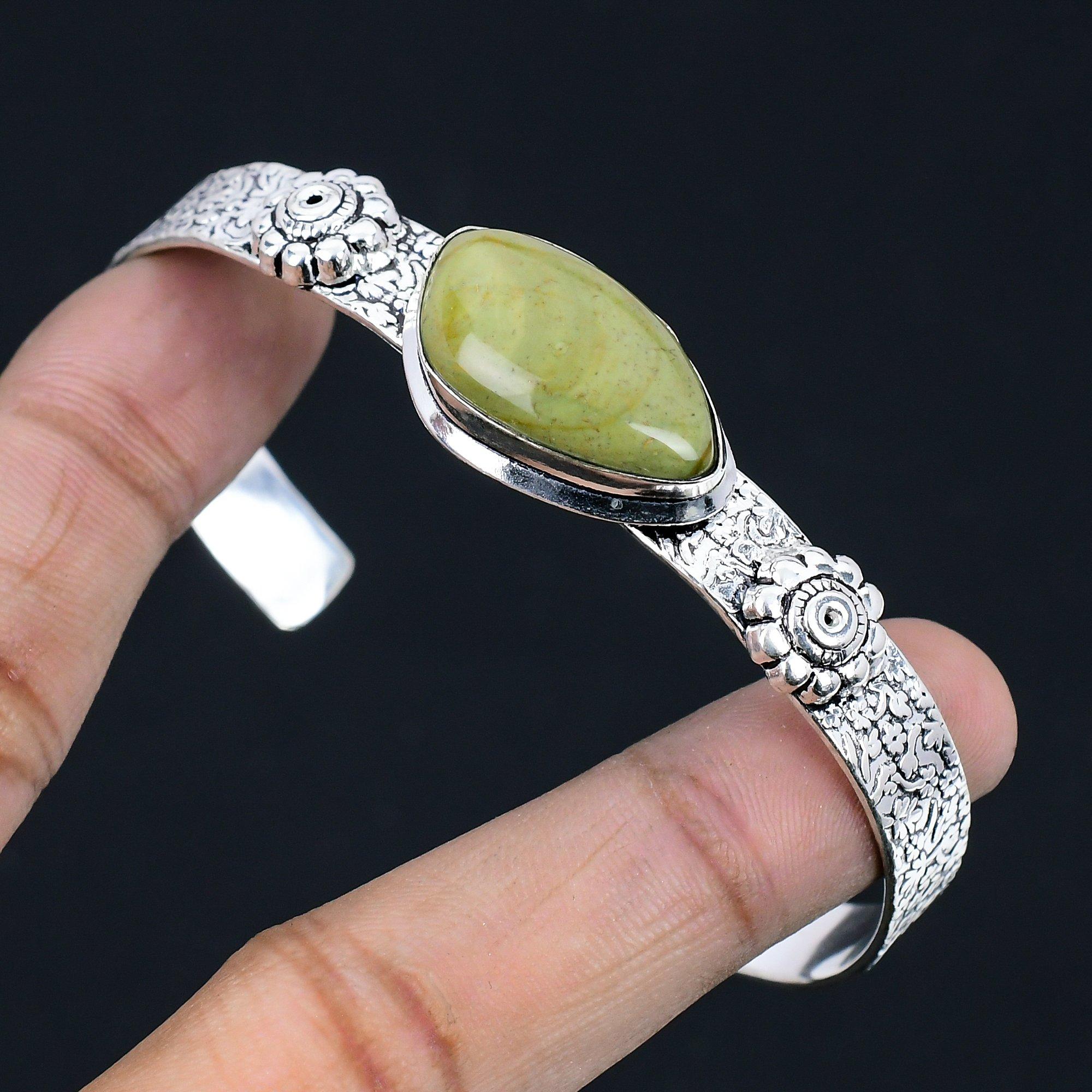 

Birthday Gift For Her Natural Polychrome Jasper Bangle Adjustable 925 Silver Adjustable