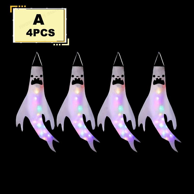 Halloween Ghost Windsocks Decorations with LED Light, Outdoor, Hanging Ghost Windsocks for Trees, Yard, Halloween Decor Supplies