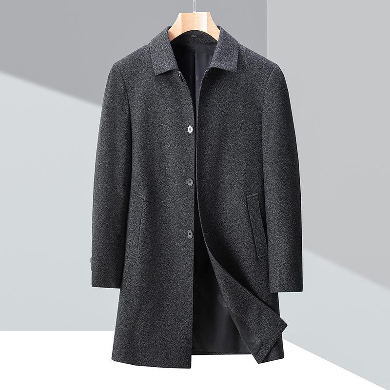 Herbst- und Winter Herren Kaschmir Windbreaker mittellang locker Revers Wollmantel Mittelalter Business Casual Papa Mantel