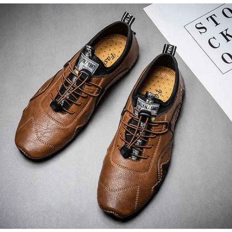 Herrskor Moderiktiga Andningsbara Bekväma Casual Sulade Snörskor Retro Trendiga Mångsidiga Pendling Läder Korta Stövlar