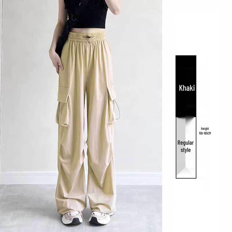 

Женские быстросохнущие брюки-джоггеры с широкими штанинами на кулиске - Маленький размер, Свободный крой для весны и осени XL (suggested 121-130 jin)